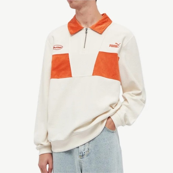 Puma x Butter Goods 1/4 zip pullover/ whisper white & burnt orange/ medium/ NWT!